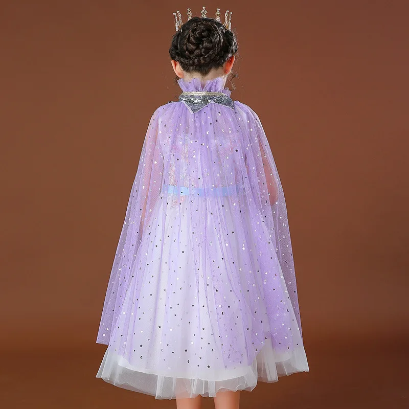 Hot sale sequin children cloak for Halloween Christmas kids girl cosplay tulle long cape