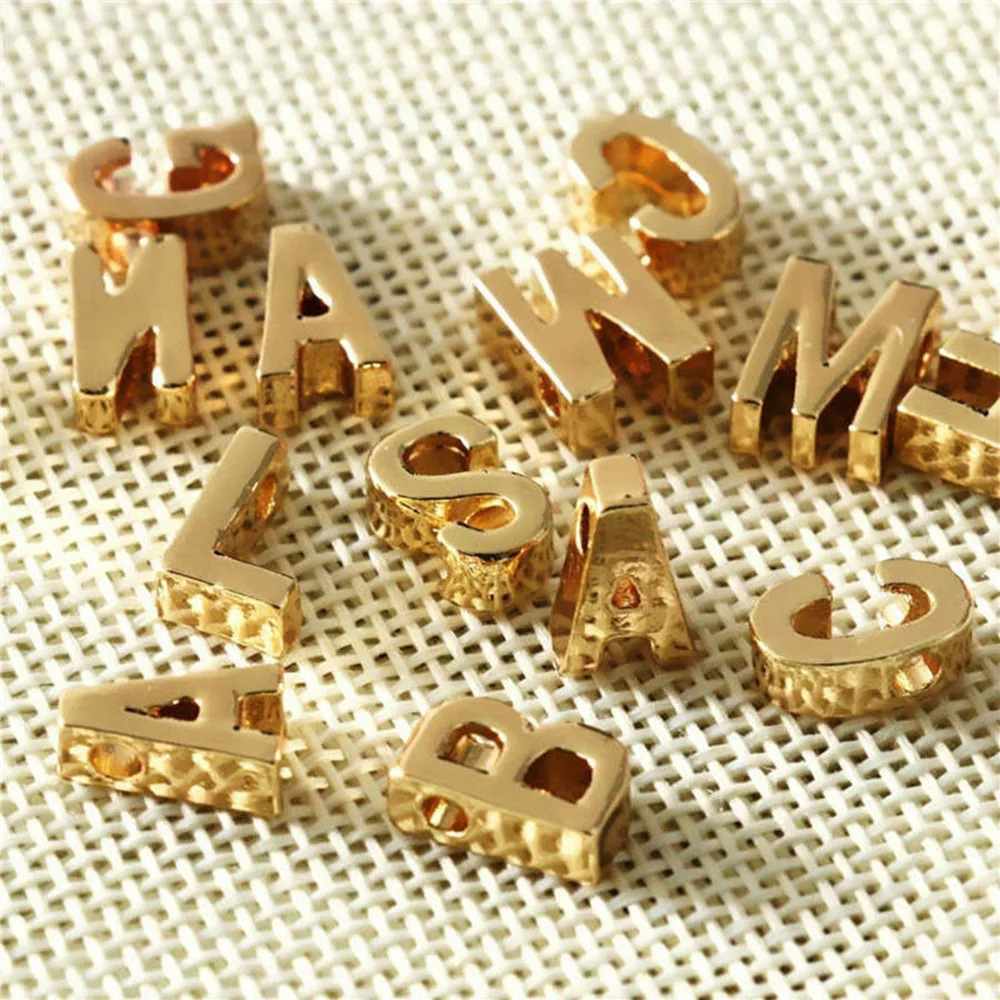 14K Gold Plated Stainless Steel Cute 6mm Alphabet Link Charms Metal A-Z Letter Pendants Small Heart Charms for Jewelry Making