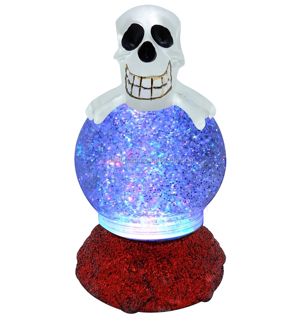 RGB Color Light Up LED Mini Halloween skull ghost Water Snow Glitter Globe