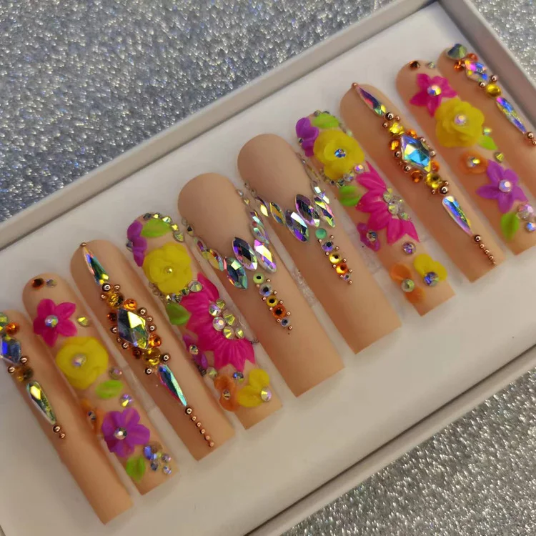 B 35% off Private label custom press on nails high quality new fashion red pallet false nails coffin long curve artificial nails