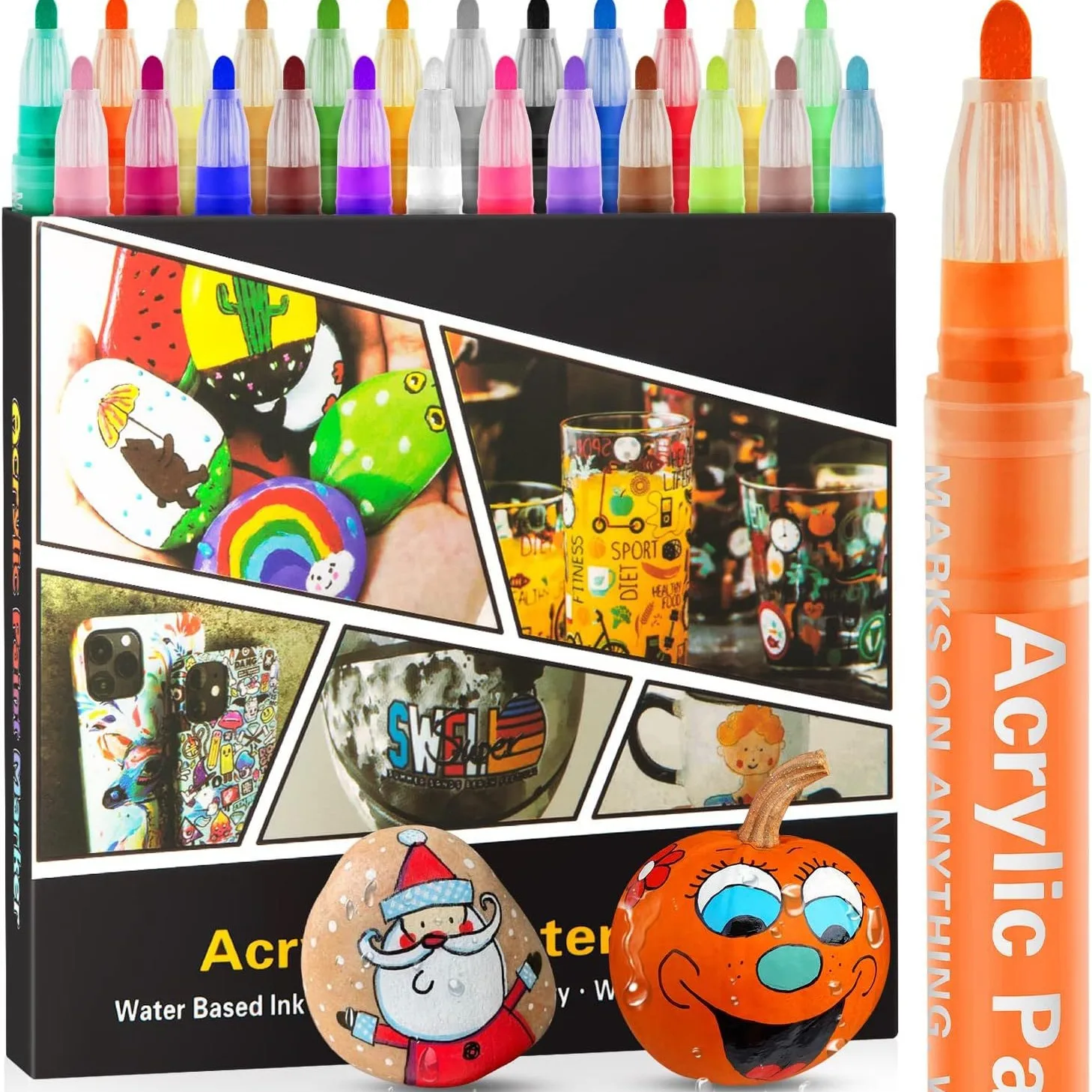 Art Paint on Ceramic Rock Wood Painting Water Based Brush Tips Non Toxic Acrylic Permanent Paint Pens