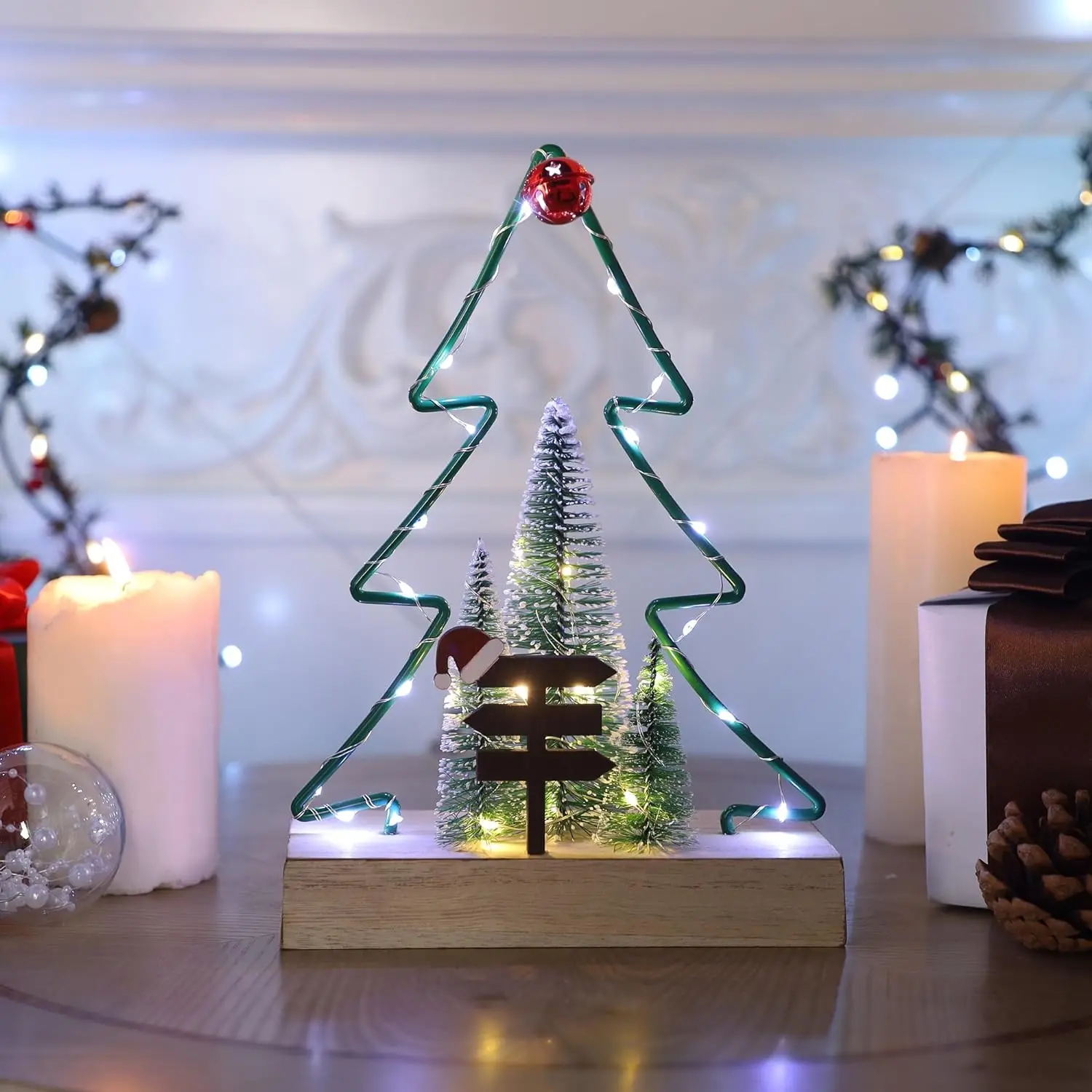 Customized Christmas Tabletop Decoration, Battery Operated Christmas Indoor Fireplace Home Table Decorations
