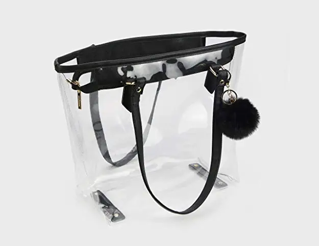 Pvc Tote Bag Clear Transparent Shoulder Bag Handbag with Black Plush Pendant
