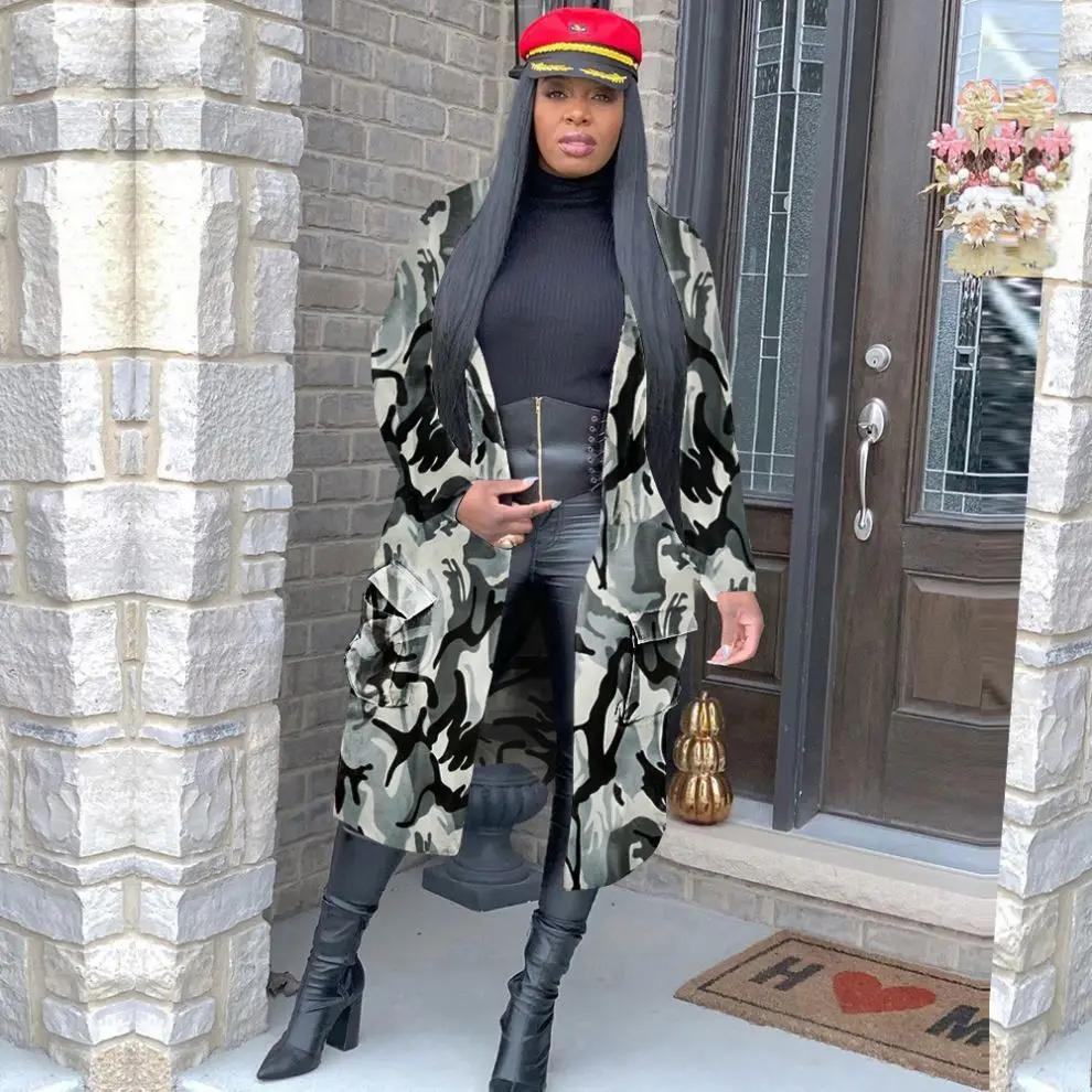 Wholesale Longline Design Outerwear Women Army Military Green Jacket With Patches fall jackets women