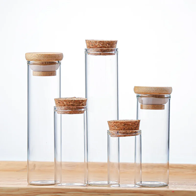 30mm 37mm Transparent glass health product capsule tube sealed powder bottle scented tea Chinese herbal medicine jar with cork