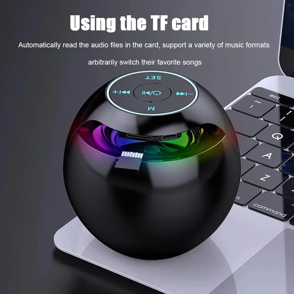 Mini Ball portable speaker Color light Alarm clock BT 3D Stereo Bass speaker with LED time screen speaker HD sound