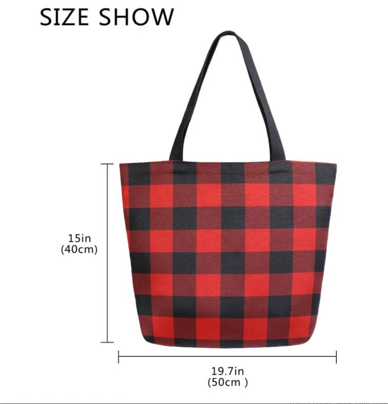 Large Grocery Shopping Bag Plaids Reusable Canvas Tote Bag Casual Beach Shopping Tote Heavy Duty Washable Shoulder Bags Handbag