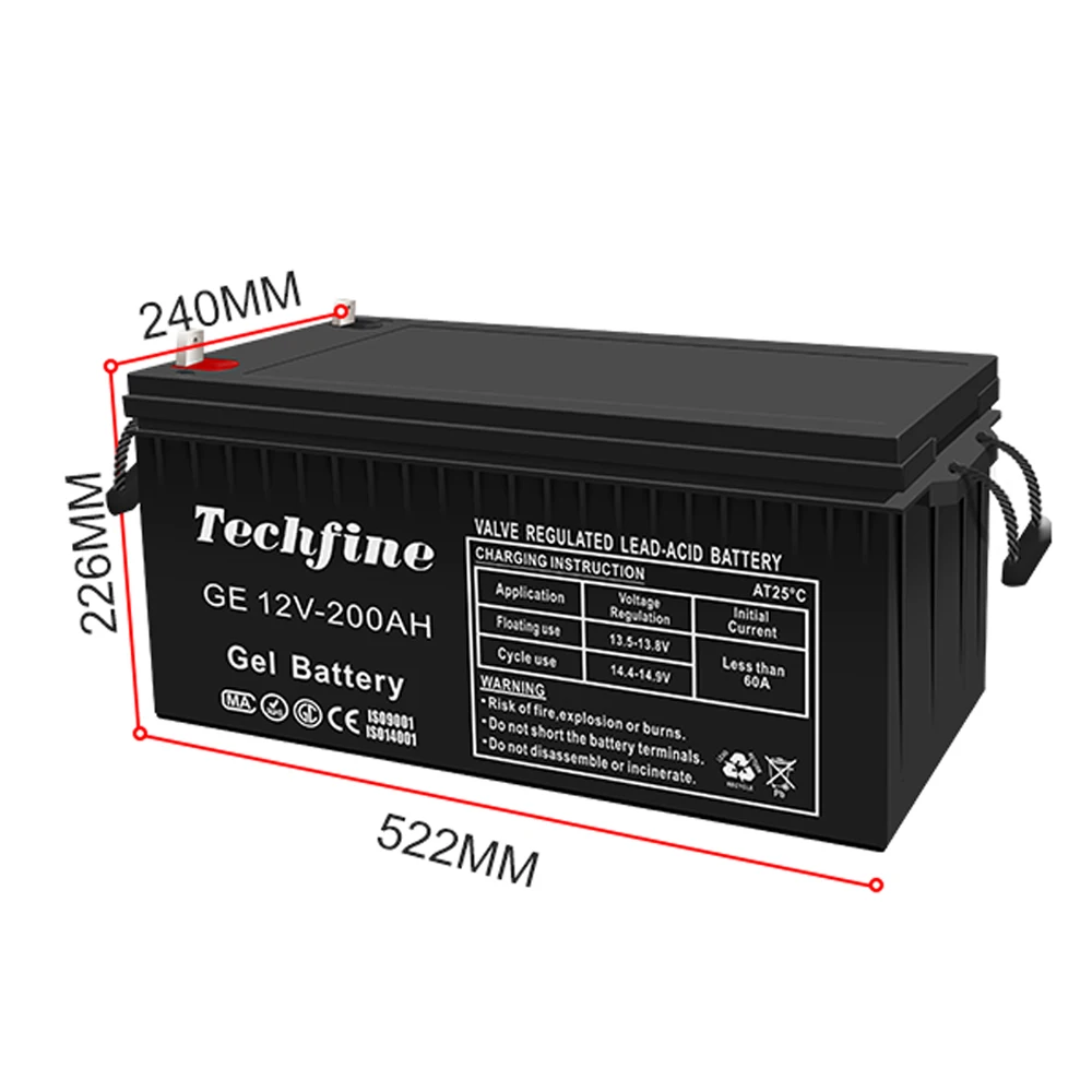 Techfine good quality off grid solar system home use 12 volt pure gel battery 200ah reconditioning