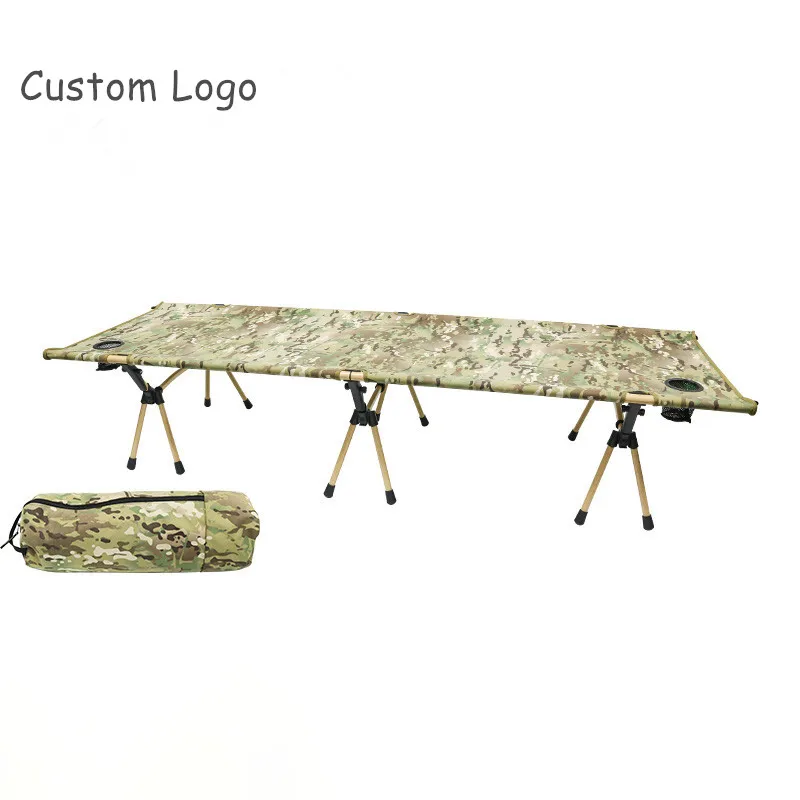 High Quality Height Adjustable Camouflage Camping Cot Outdoor Oversize Folding Bed With Cup Holder