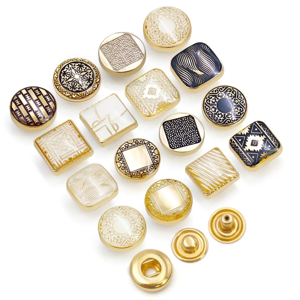 Square round zinc alloy men shirt 12mm press custom logo pattern metal Abaya Thobe custom snap button