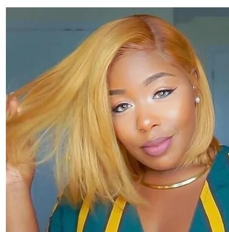 2022 New Female Blonde Side Biased Bob Short Straight Chemical Fiber Hair Realistic Wig
