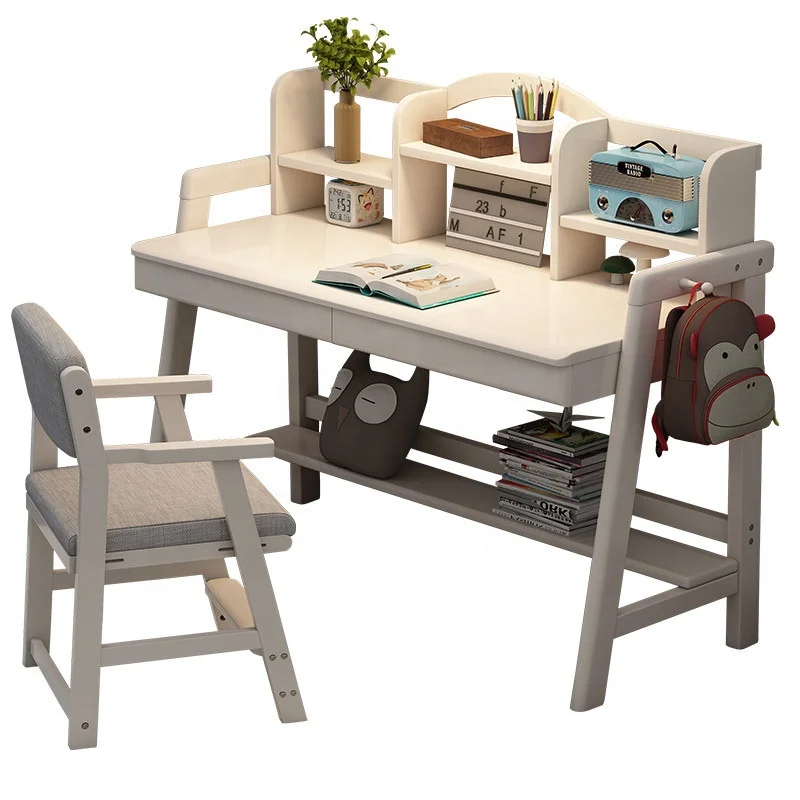 
Homedone White Color Kids Adjustable Learning table wholesale Children Study Desk Storage Bookshelf 