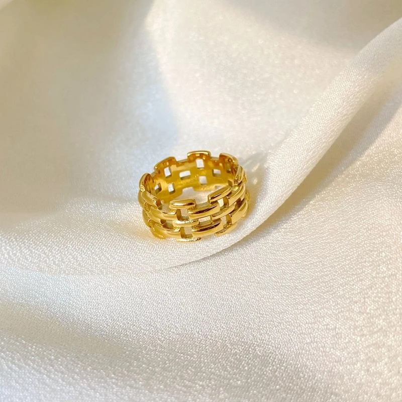 Minimalist Vintage 18K PVD Gold Plated Stainless Steel Ring Hollowed Bars Design for Wedding Engagement or Gift in 2024