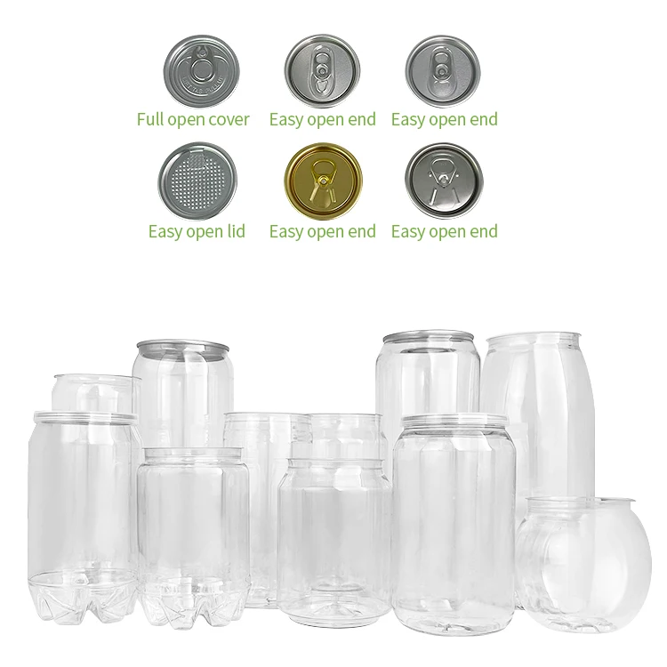 High Quality Food Grade Plastic Transparent Pop Cans Pet Canning Bottle With Pull Lid Ring Sealing Seamer