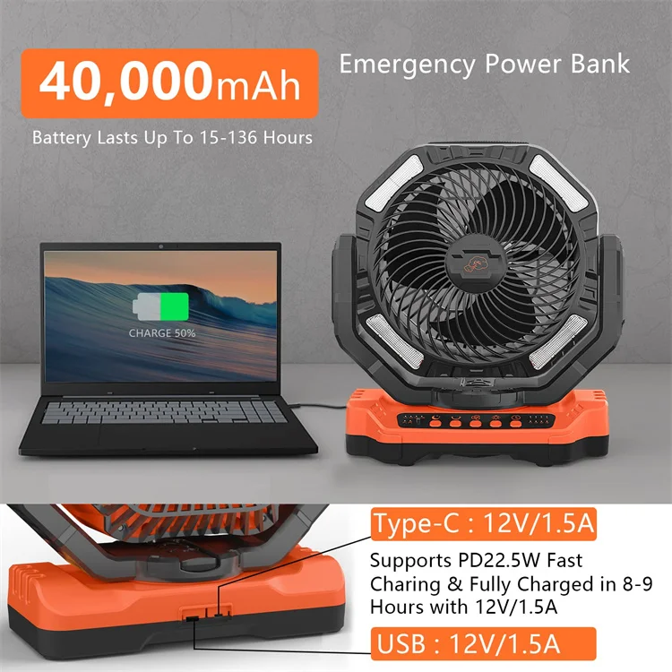 40000mAh Oscillating Rechargeable Battery Floor Fan Sleep Mode Hurricane Emergency Portable Battery Powered Camping with Fan