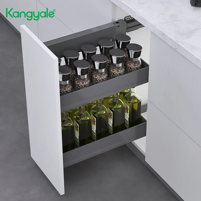 Kangyale Kitchen Accessories Pull Out Side Mount Seasoning Basket Side Install Spice Basket Seasoning Bottle Storage Rack