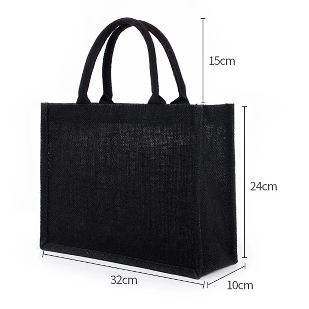 Black Jute Tote, Jute Tote Bags with Handles & Laminated Interior, Wedding Bridesmaid Gift Bags, Blank Bags