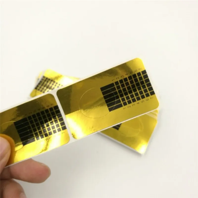 Hot Selling 100Pcs /Roll Thicker High Sticky Gold Dual Long Plastic Nail Form Custom LOGO