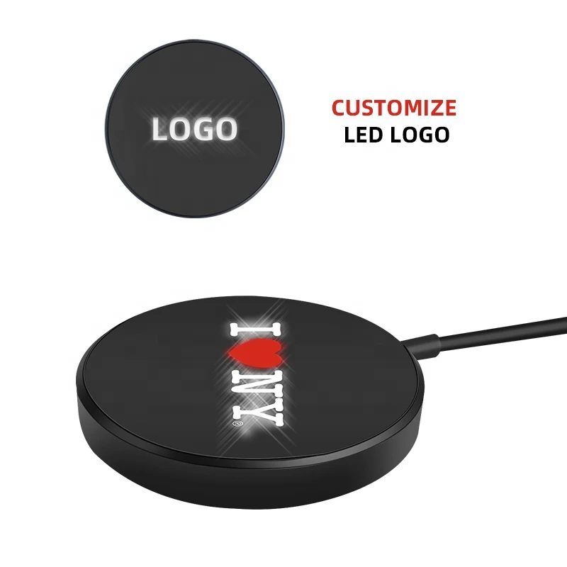 Kemier portable small mini dock custom led light up lamp logo mobile phone pad 15W qi fast magnetic magnet wireless charger