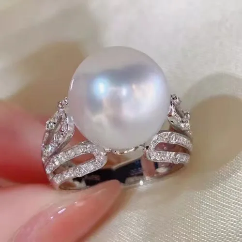 R928 13-14mm Natural Freshwater pearl Ring accessory 925 sterling silver Adjustable size engagement jewelry ring for women
