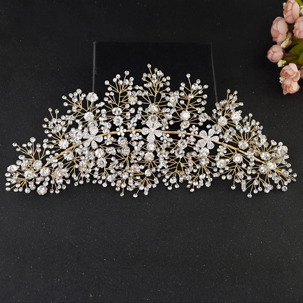  2021 Luxury Bridal Headband New Design Handmade Rhinestone Crown Wedding Hair Accessories For