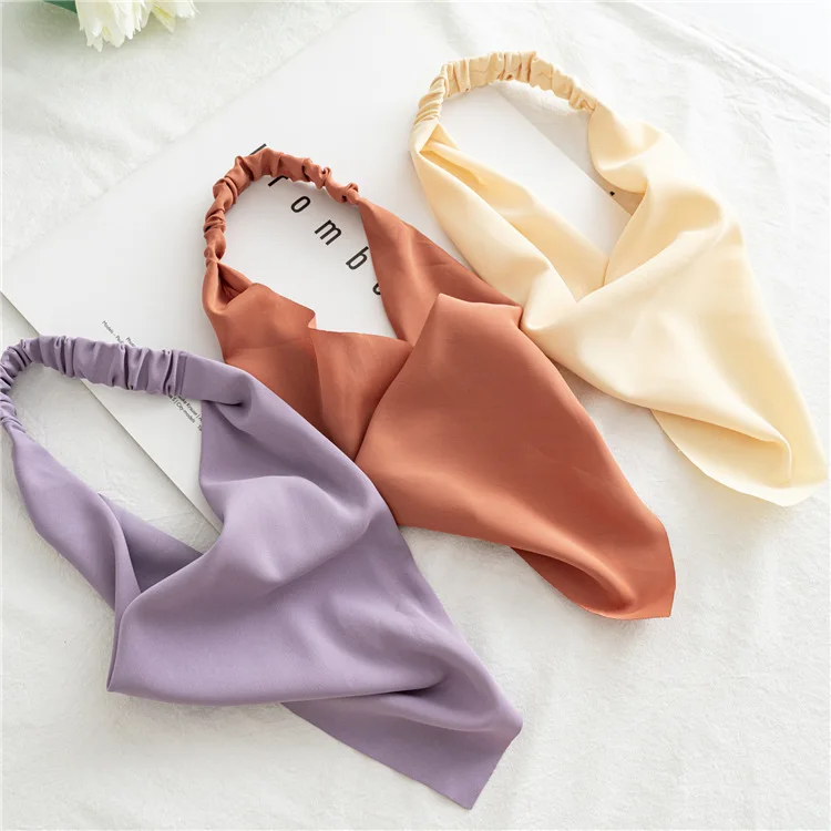 Hair Scarf Elastic Headband Bandanas Scarf Solid Chiffon Silk Triangle Kerchief Scarf for Women Girls