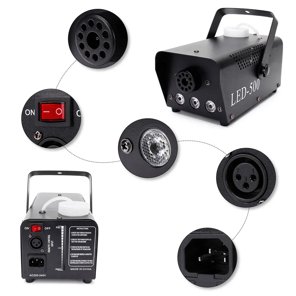 U`King 500W RGB 2pcs Remote Control High Output Stage Light Smoke Machine Mini Fog Machine