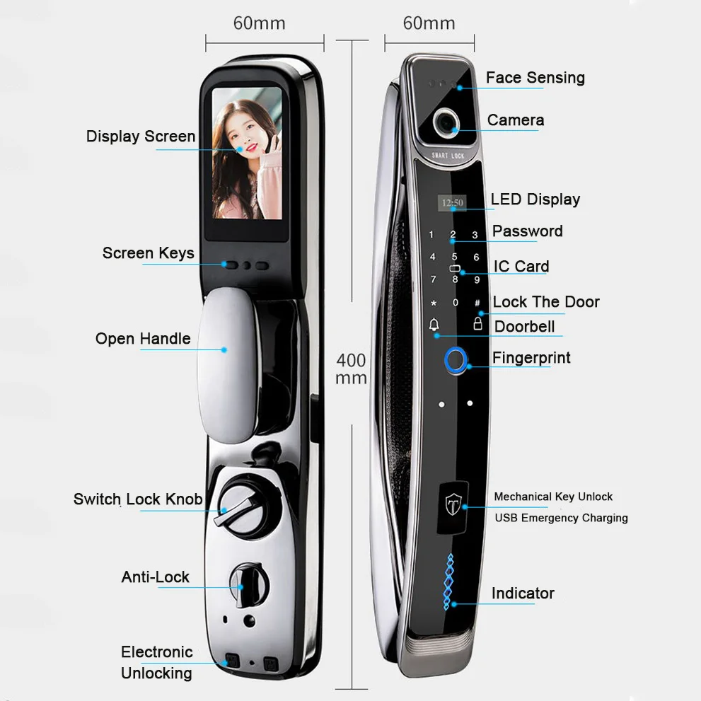 Smart Door Lock With Video Intercom Face Recognition Fingerprint Password IC Card Unlock Wifi Digital lock