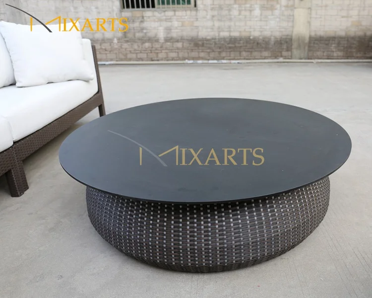 
Mixarts Patio Aluminum Table Top Rattan Wicker Coffee Tea Table 