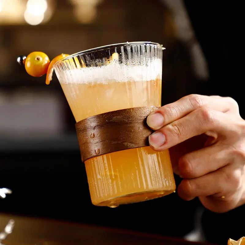 6 Pack 10 Oz Lead Free Borosilicate Glass Cup,Bar Glassware,Ribbed Cocktail Glass Set