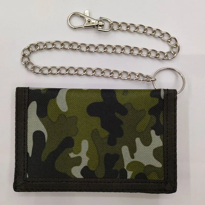Классический Камуфляжный трехстворчатый бумажник с металлической цепочкой из полиэстера складной короткий бумажник для улицы анти-потерянные водонепроницаемые кошельки
