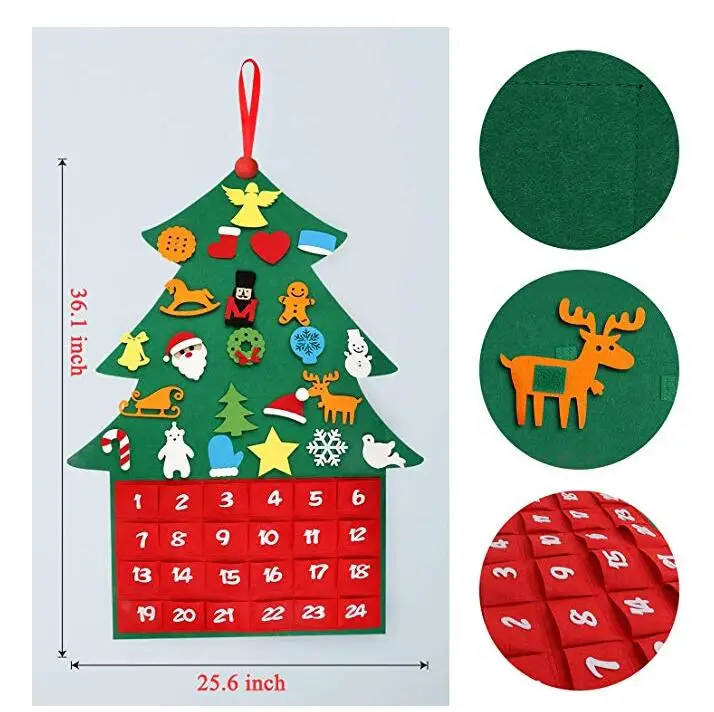Newest DIY Countdown Decorations Christmas Tree Ornaments Felt Advent Calendar