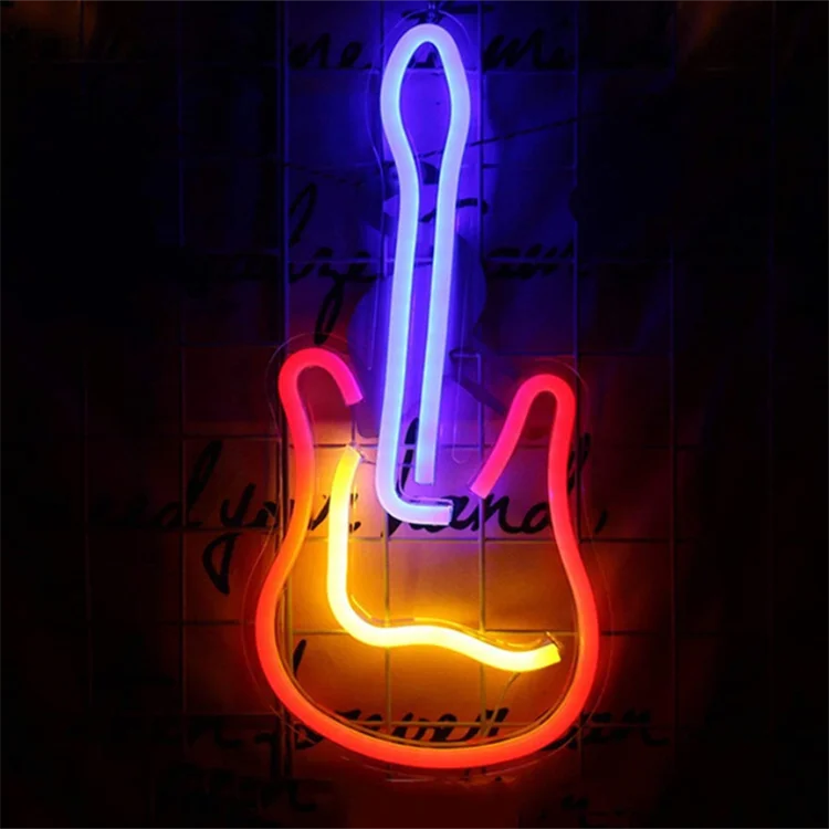 New design rock guitar shape waterproof wall hanging neon lights with acrylic backboard for bar