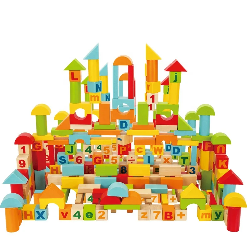 Wholesale Fancy Colours Wooden Building Blocks Toy Cheap Kids Wooden Building Blocks Toys Building Block Set Educational