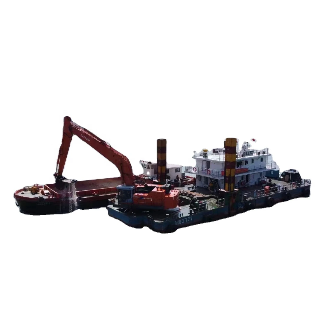 100 ton Split mud barge and 30 ton excavator water work platform for dredging and backfilling