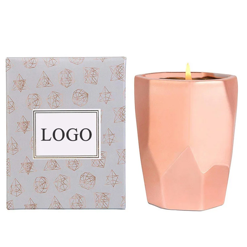 Luxury gift box geometric shape rose gold scented candle holder