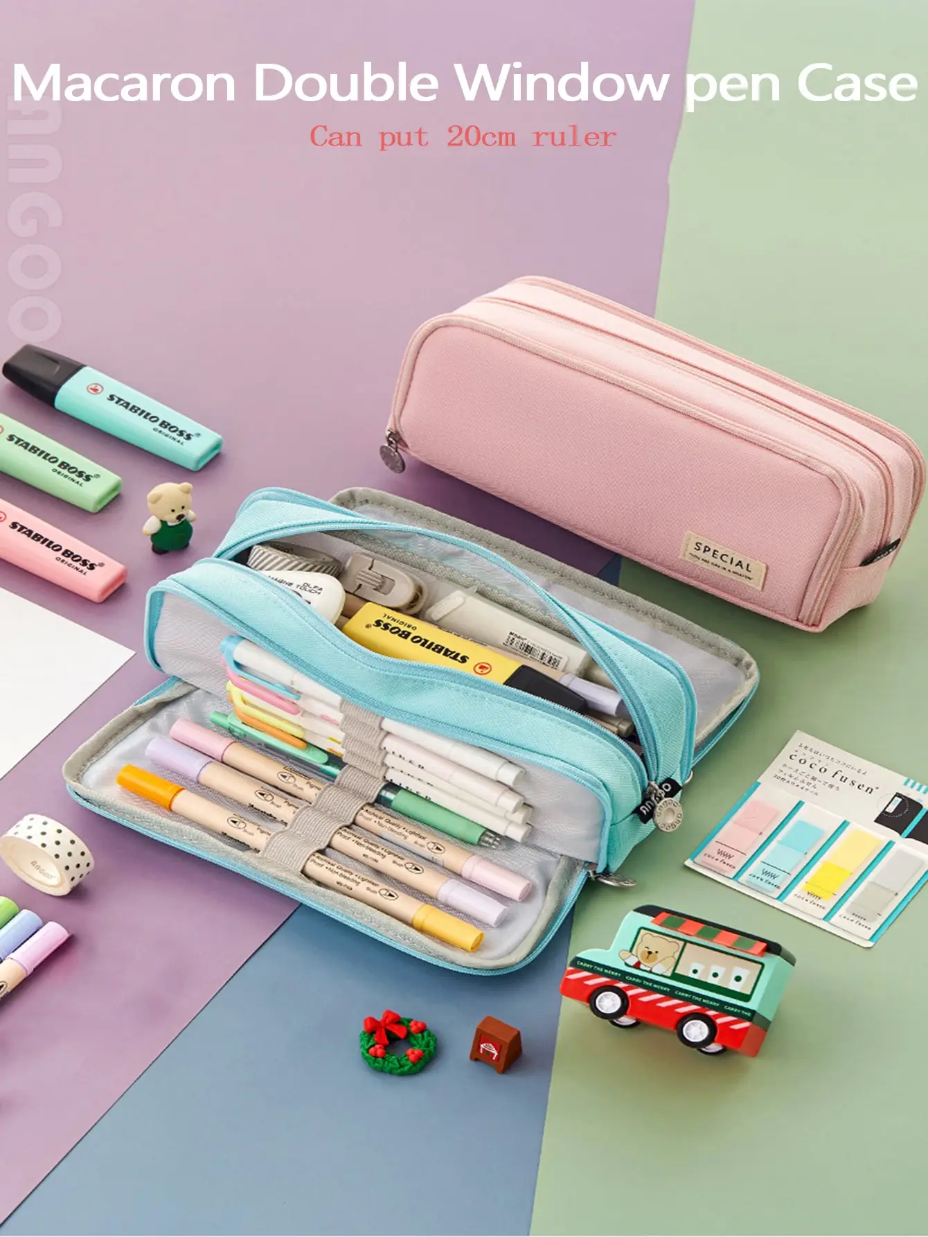 Bview Art Large Capacity Pencil Case Aesthetic Pencil Pouch with 3 Compartments Nylon Storage Pen Bag