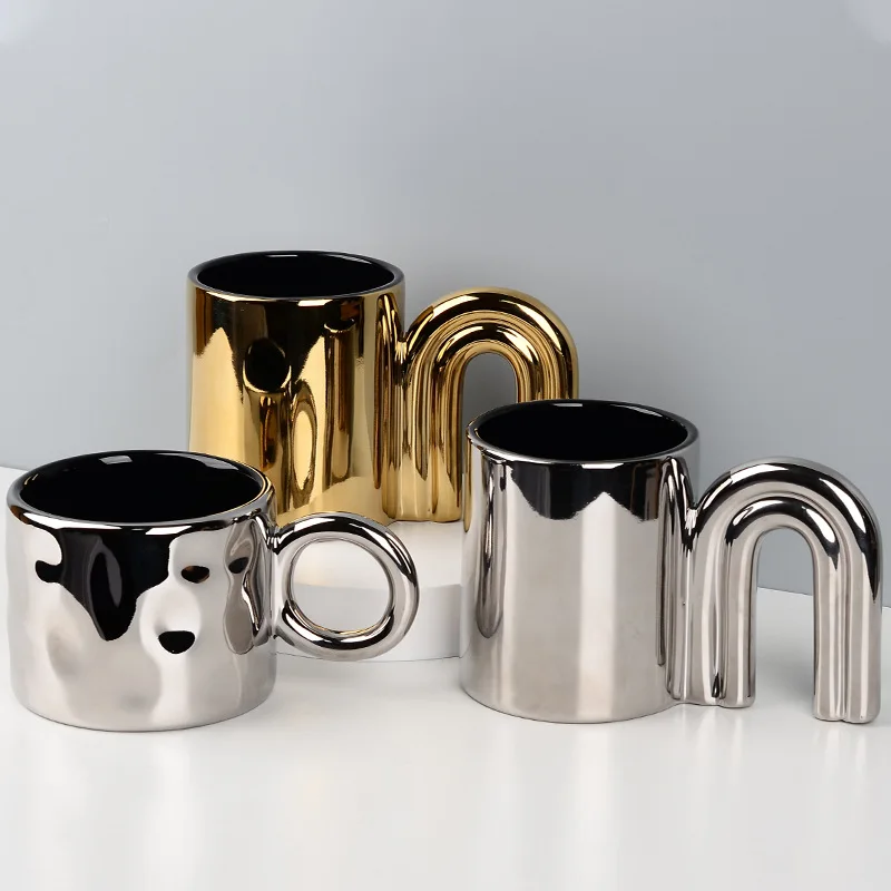 Creative Hand Made home use Gold/Silver  Electroplated Ceramic Water/Milk Cup Mug