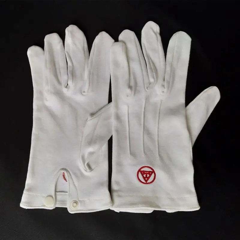 Top Quality Sfive Logo Blue White Gold Square Masonic Freemason Regalia White 100% Cotton Hand Embroidered Gloves
