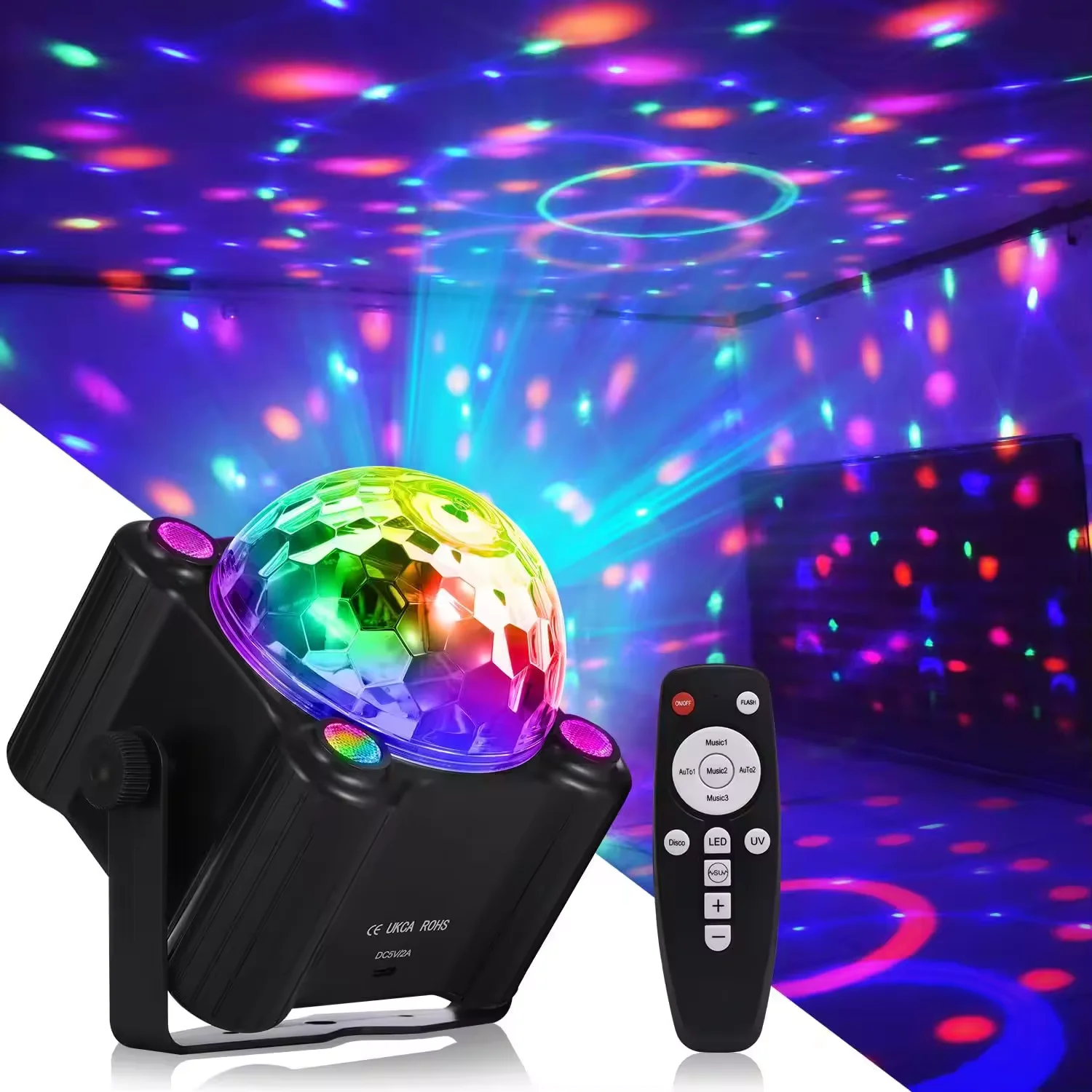 New LED Colorful Stage Light Dj Disco Sound Control Control RGB Mixing Weddings Decoration Crystal Magic Ball Party Dance Light