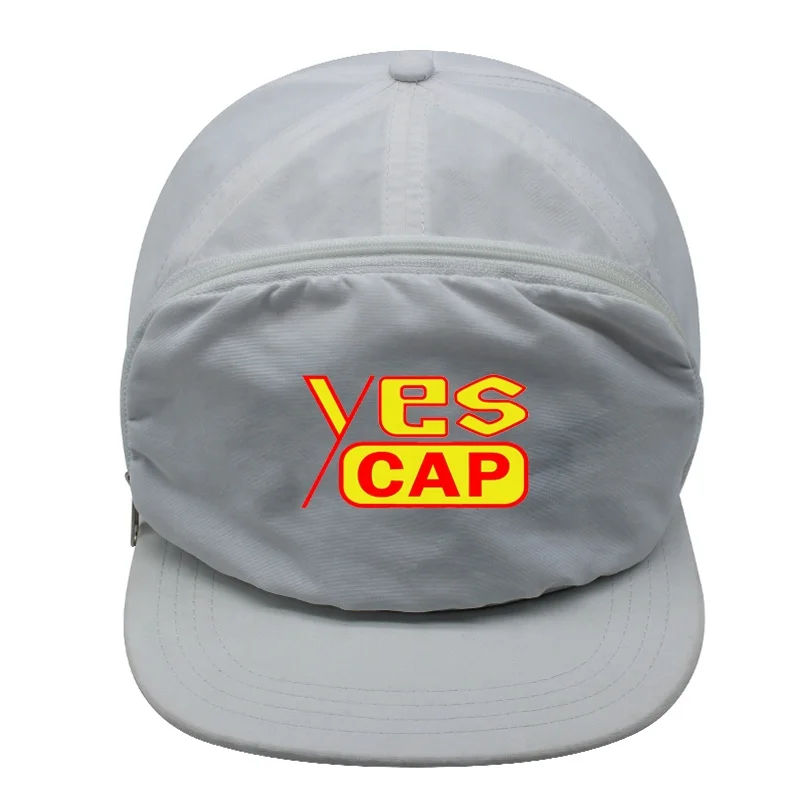 Custom 5 panel Cap Flat Bill Unstructured Snapback Hat With Zipper