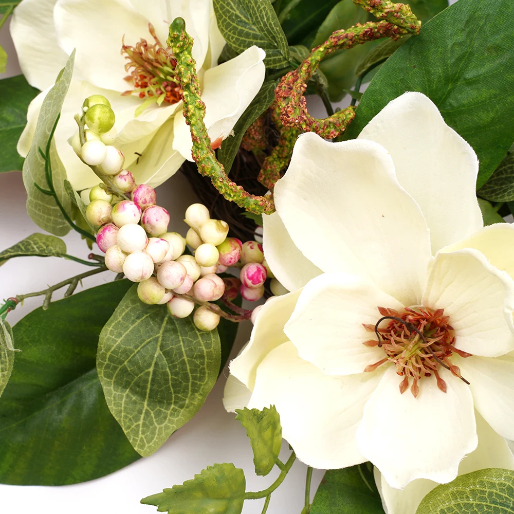 Artificial vivid floral garland decorative magnolia flowers ring wreaths decor