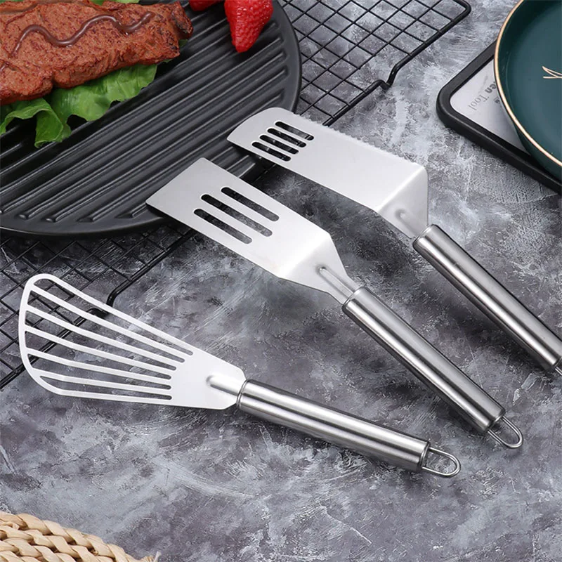 Weekly deals stainless steel frying hamburger egg slotted turner spatula fish slotted slotted turner