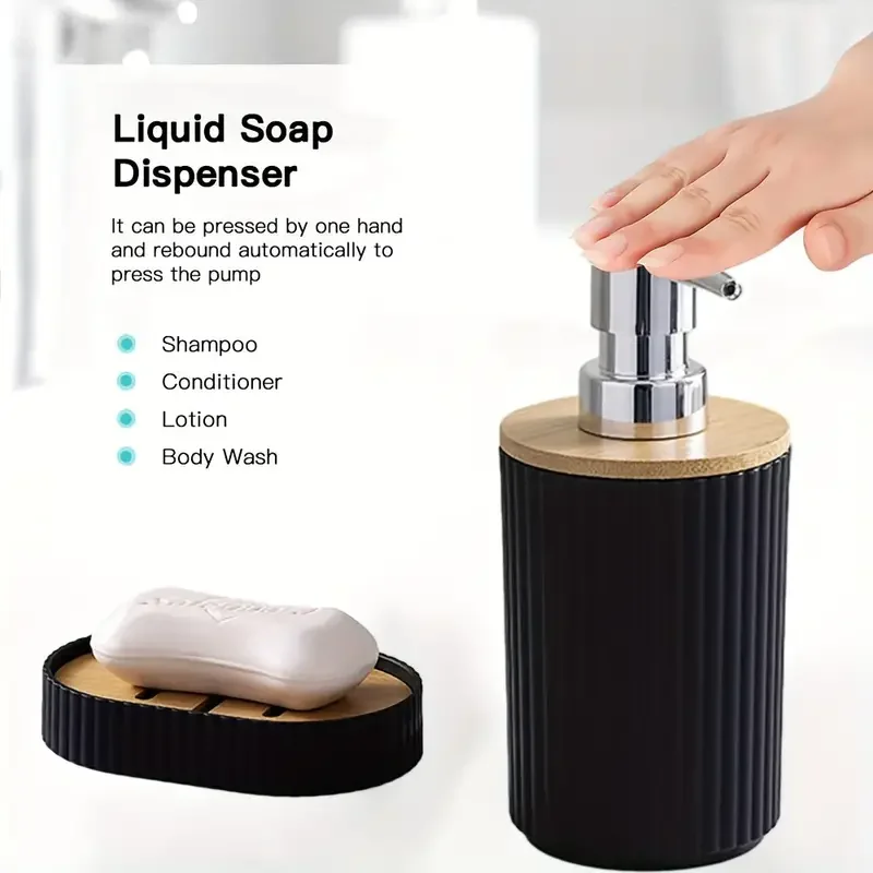 6 Piece Bathroom Storage And Organization Hotel Bamboo Soap Dish Dispenser Toilet Brush Modern Bathroom Accessories Set