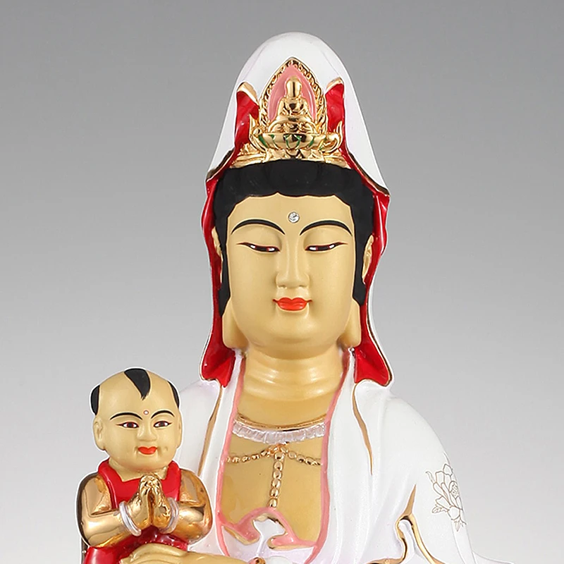 Taiwan pure copper gold send child Guanyin Buddha statue decoration home Guanyin Buddha statue