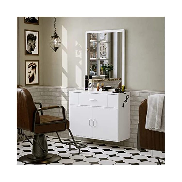 wholesale custom black rectangle wall mounted makeup salon station mirror barber shop mirror for beauty salon