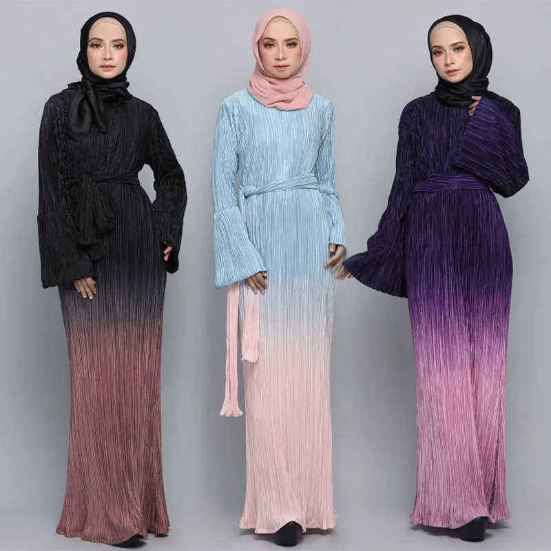 
2021 Middle Eastern Dubai Abaya Islamic Clothing Soft Pleated Kaftan Dress Turkey Hijab Dress 