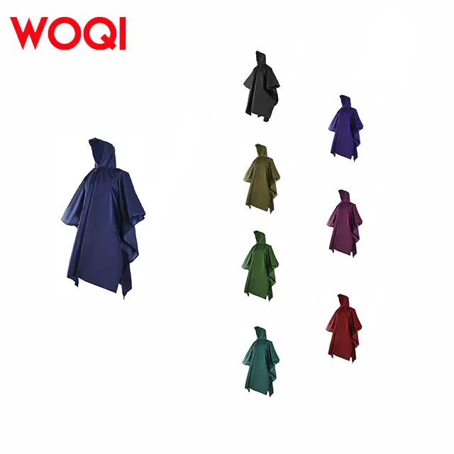 WOQI 210T Breathable Lightweight Adults Raincoat Waterproof Polyester Rain Poncho for Outdoor Camping & Hiking PU Cloak