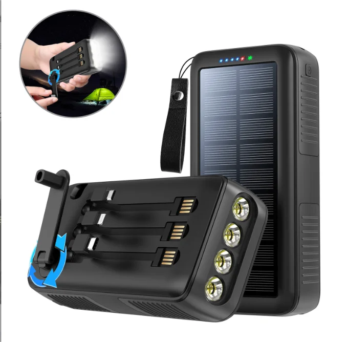 Private model with line solar power bank, 30000 mAh hand crank power bank,outdoor mobile power supply manufacturer