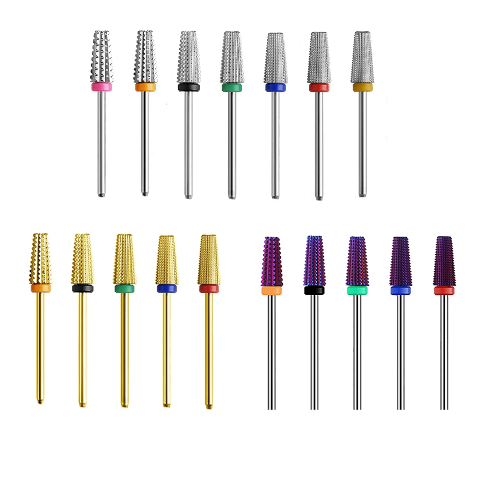 Золотистые и Серебристые насадки для ногтей с хвостовиком 3/32 дюйма, фиолетовые карбидные насадки для ногтей, 5 в 1